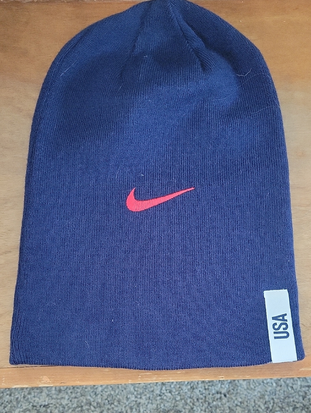 Nike Navy Blue Beanie with Red Swoosh and USA Tag